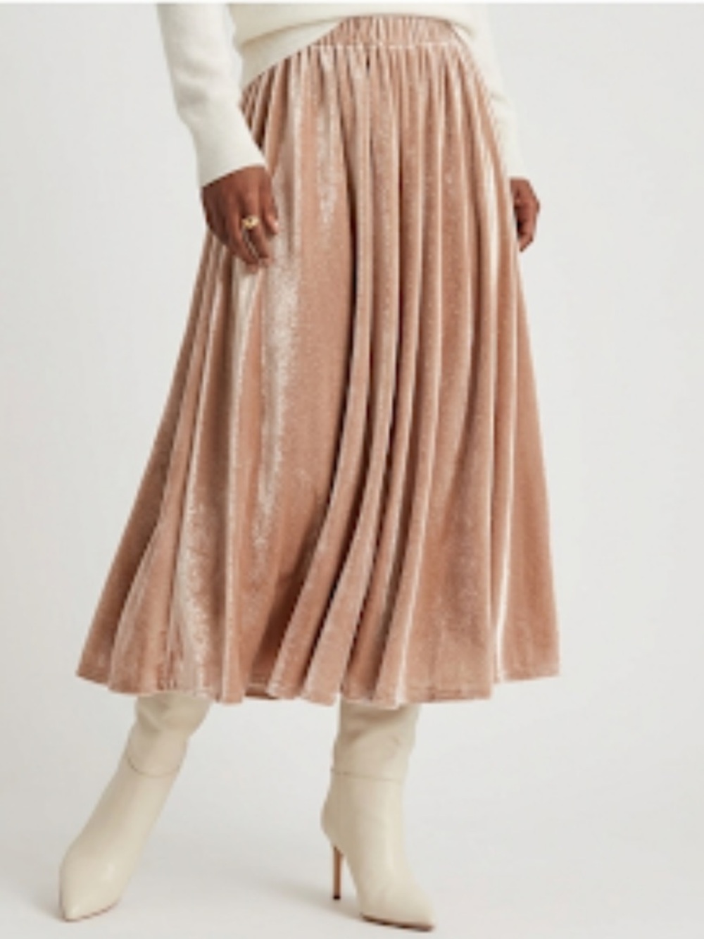 XIRENA Vivian Shimmer Velvet Pleated Midi Skirt Blush Pink XS